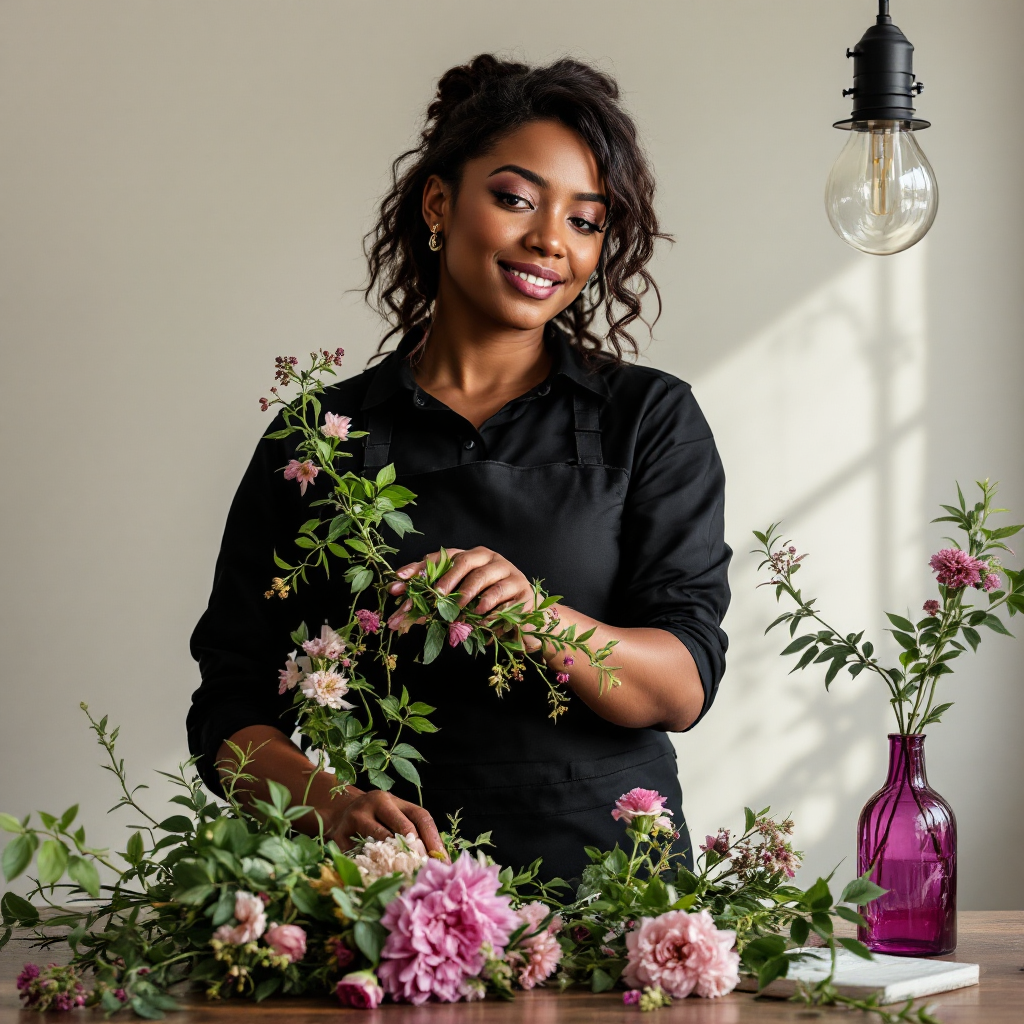 Portrait of the weddings and events lead arranging greenery